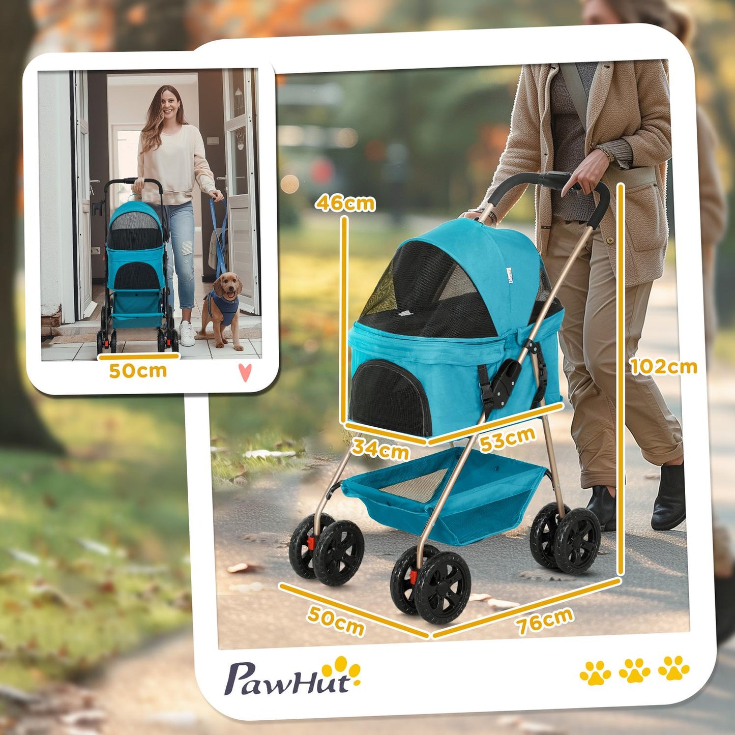 Collapsible 3-in-1 dog and cat stroller with drink holder