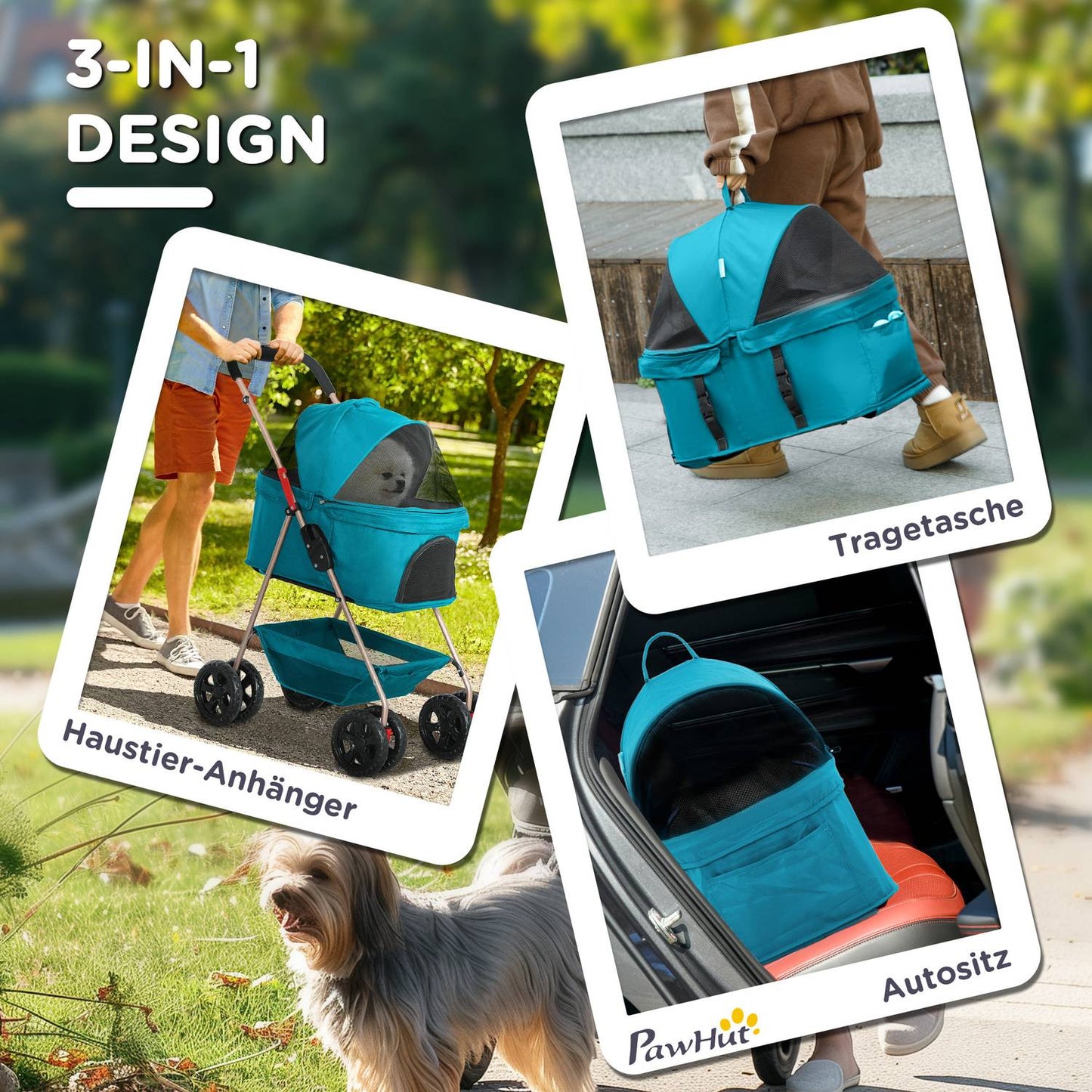 Collapsible 3-in-1 dog and cat stroller with drink holder