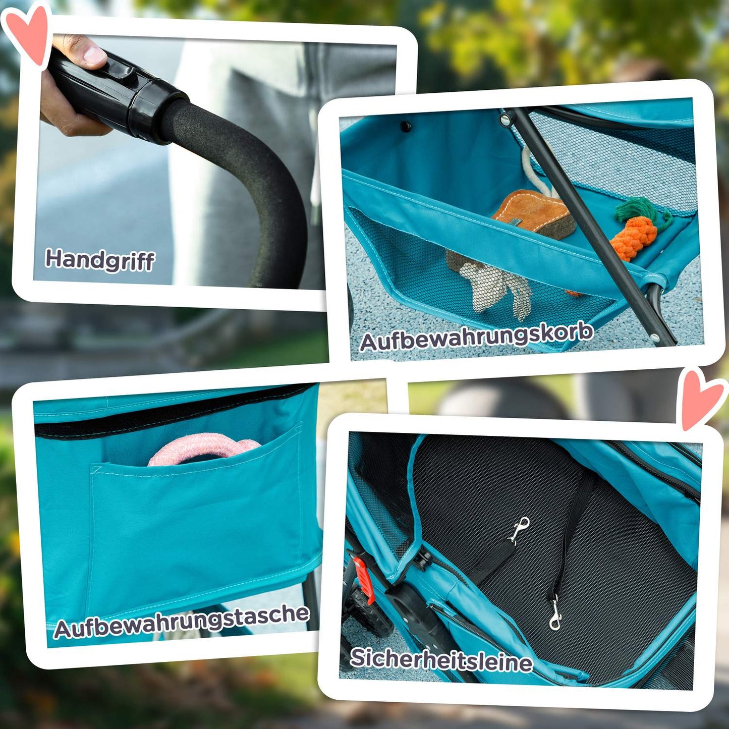 Collapsible 3-in-1 dog and cat stroller with drink holder