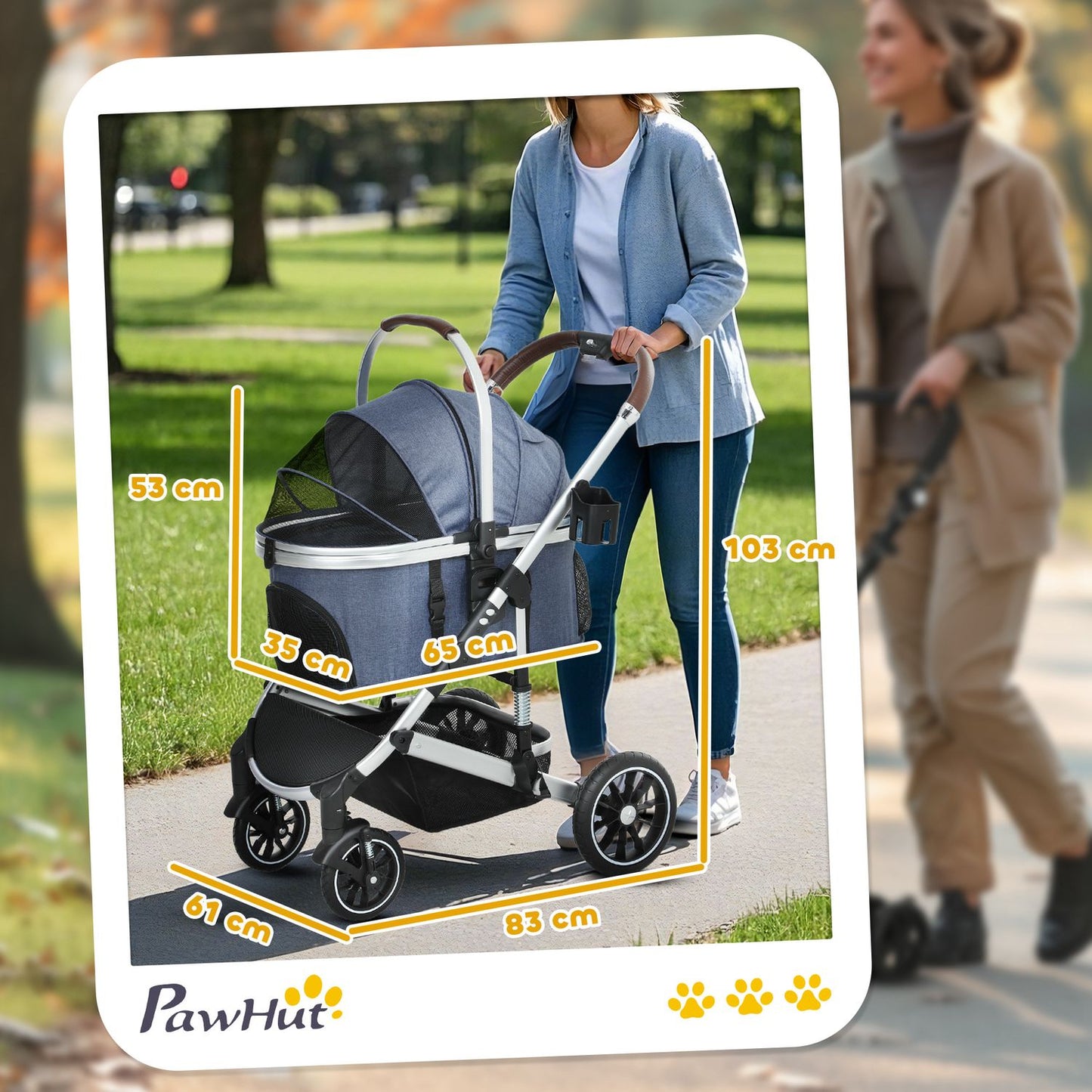 Collapsible 3-in-1 pet stroller, 10 kg capacity, blue