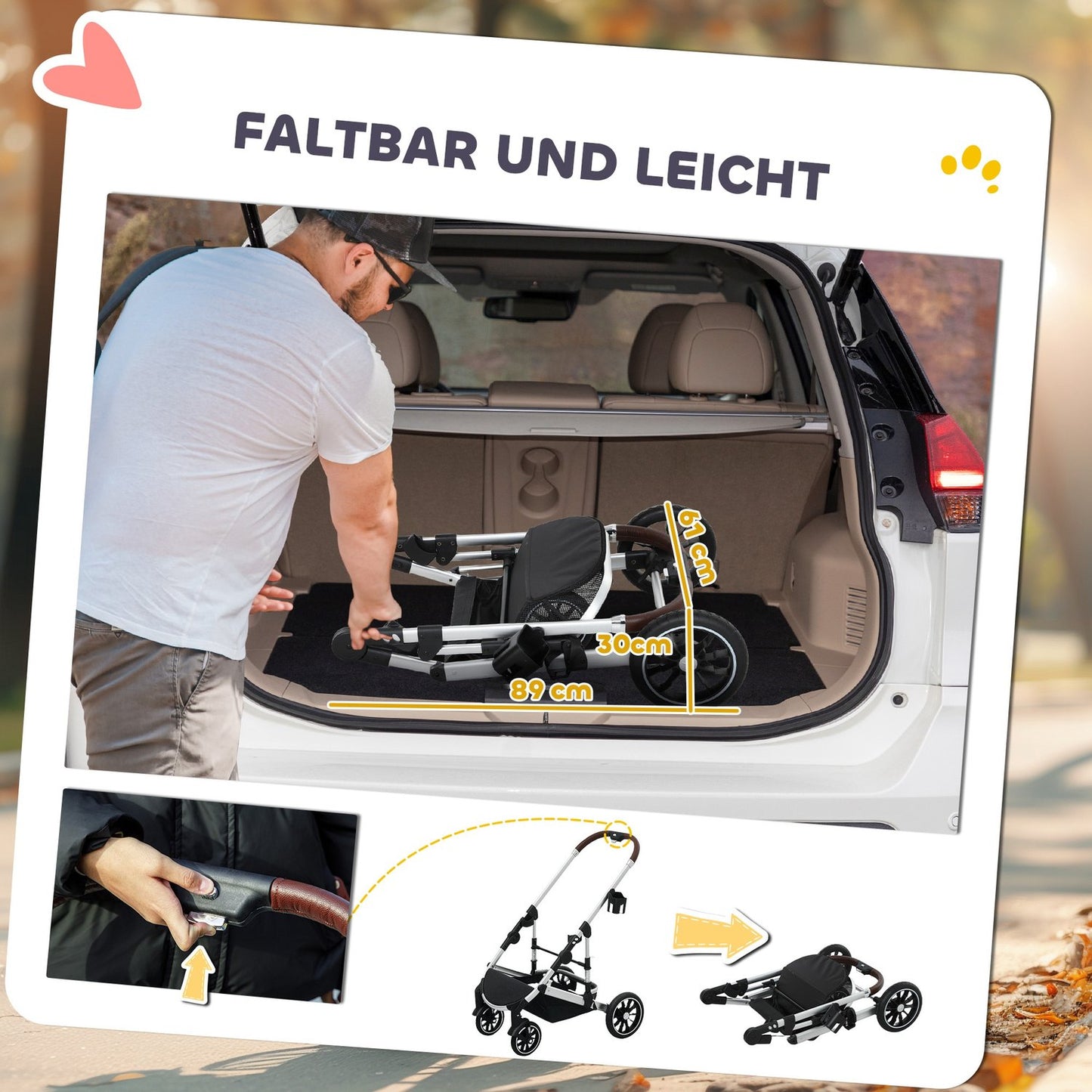 Collapsible 3-in-1 pet carriage with cushions and mesh window
