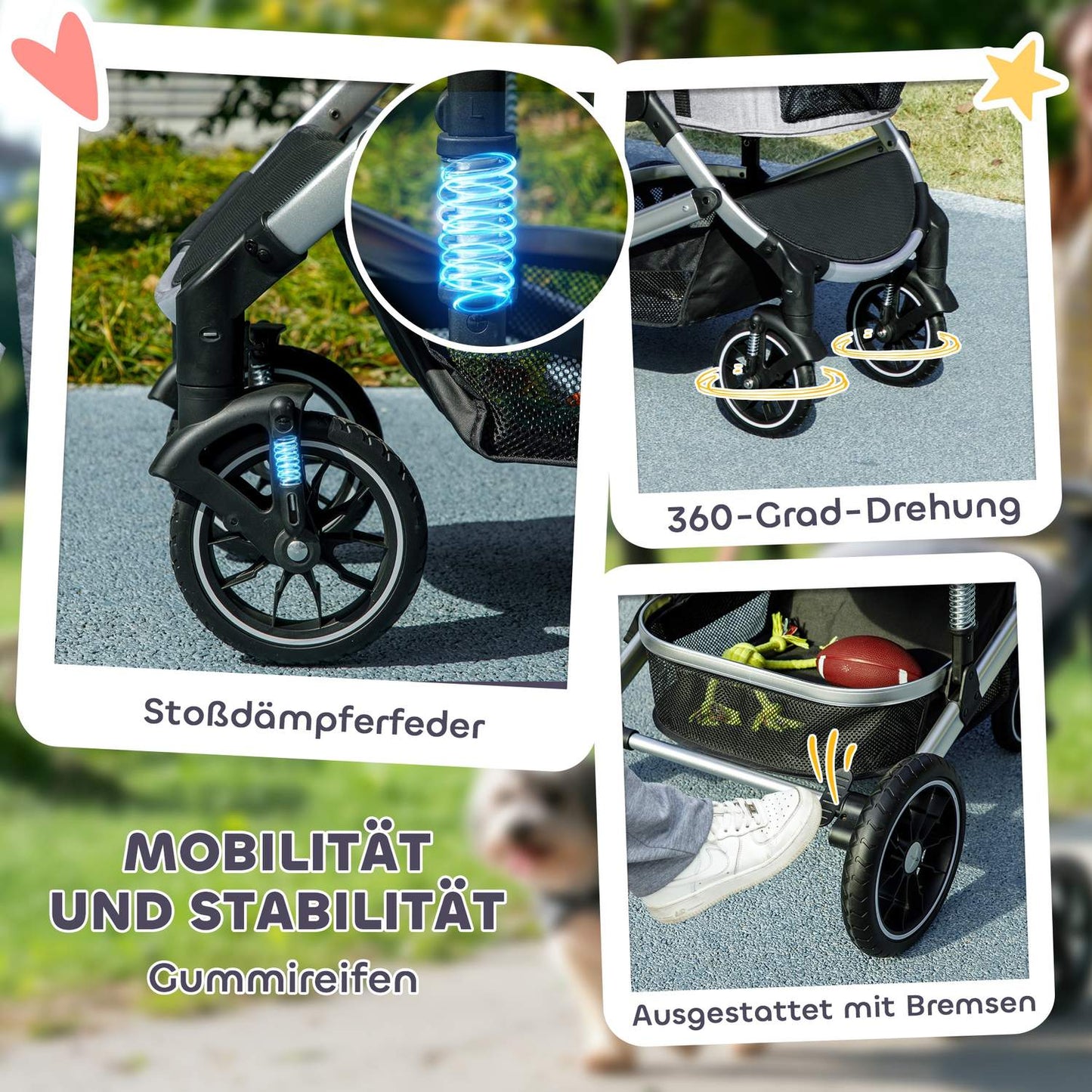 Collapsible 3-in-1 pet carriage with cushions and mesh window