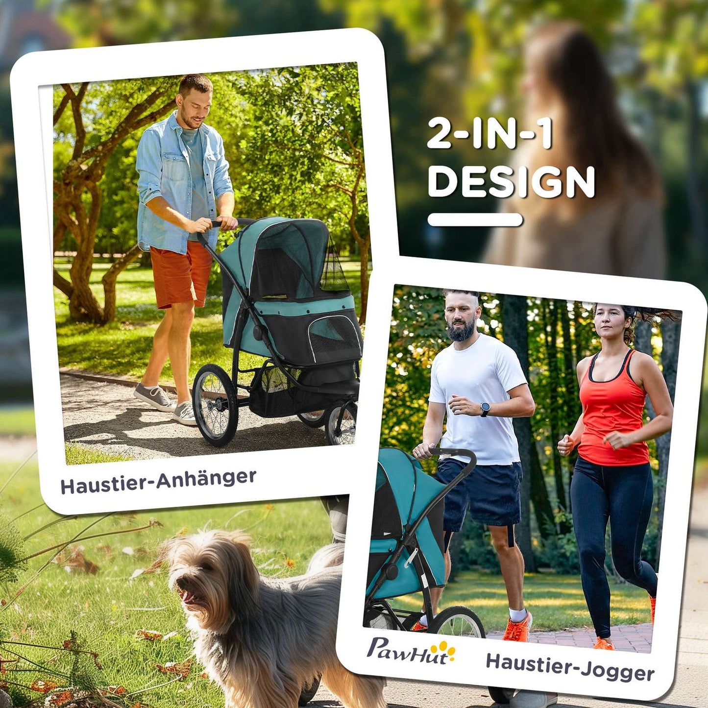 Folding pet stroller with all-terrain wheels, 20 kg capacity
