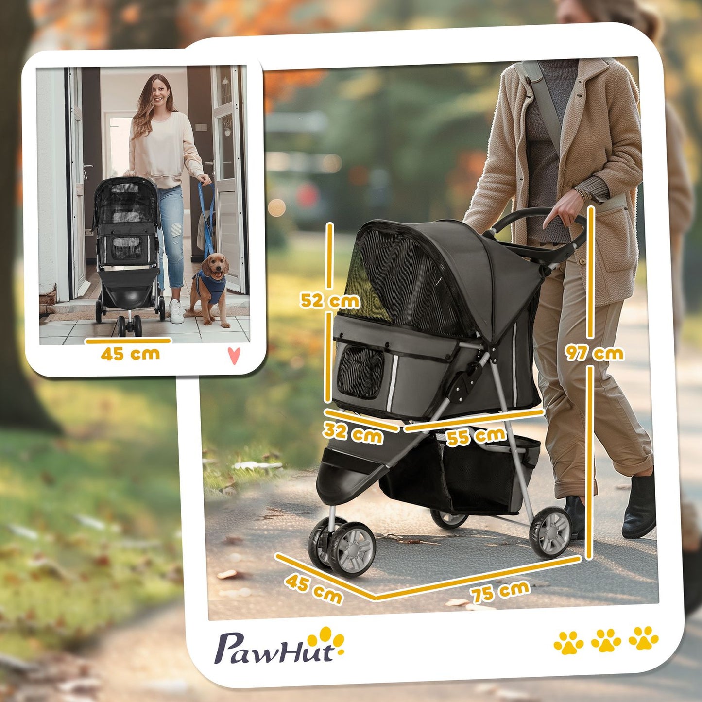 Collapsible pet trolley for dogs and cats, up to 10 kg, dark grey