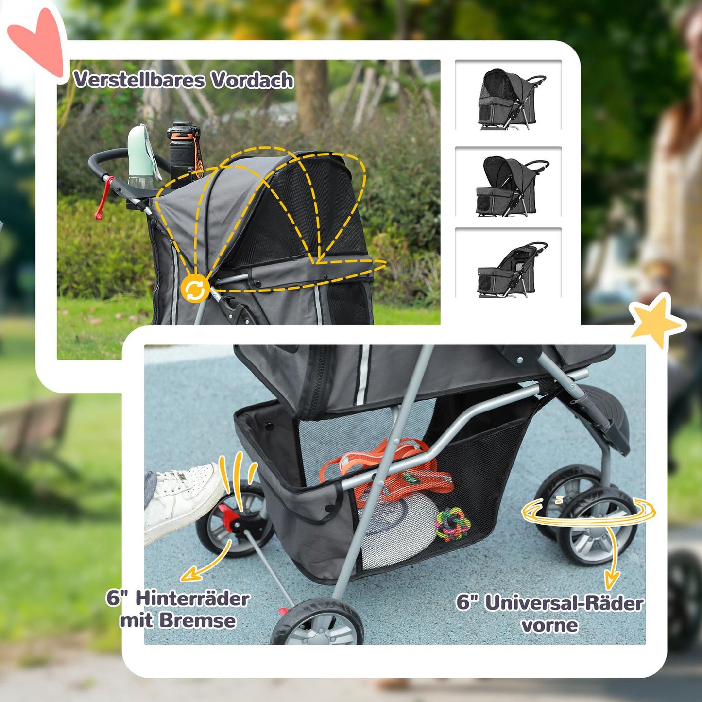 Collapsible pet trolley for dogs and cats, up to 10 kg, dark grey