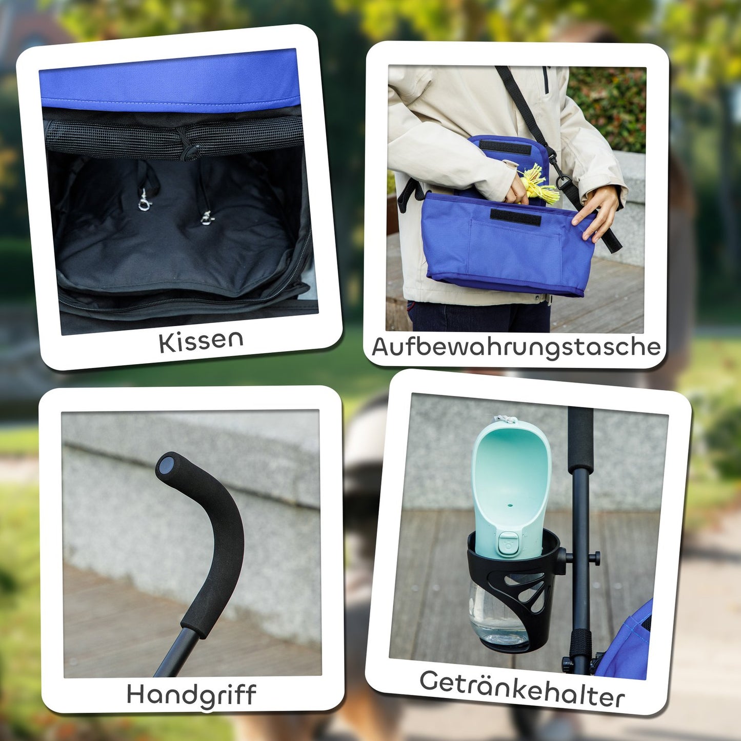 Collapsible pet cart for dogs and cats up to 4 kg, net and storage