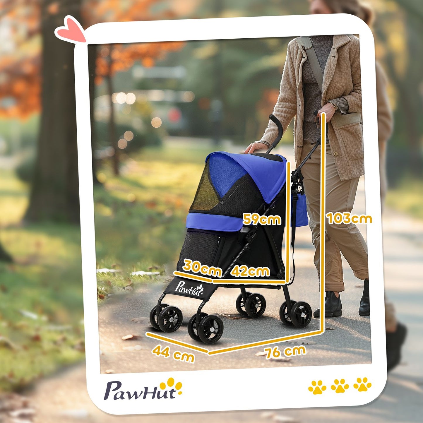 Collapsible pet cart for dogs and cats up to 4 kg, net and storage