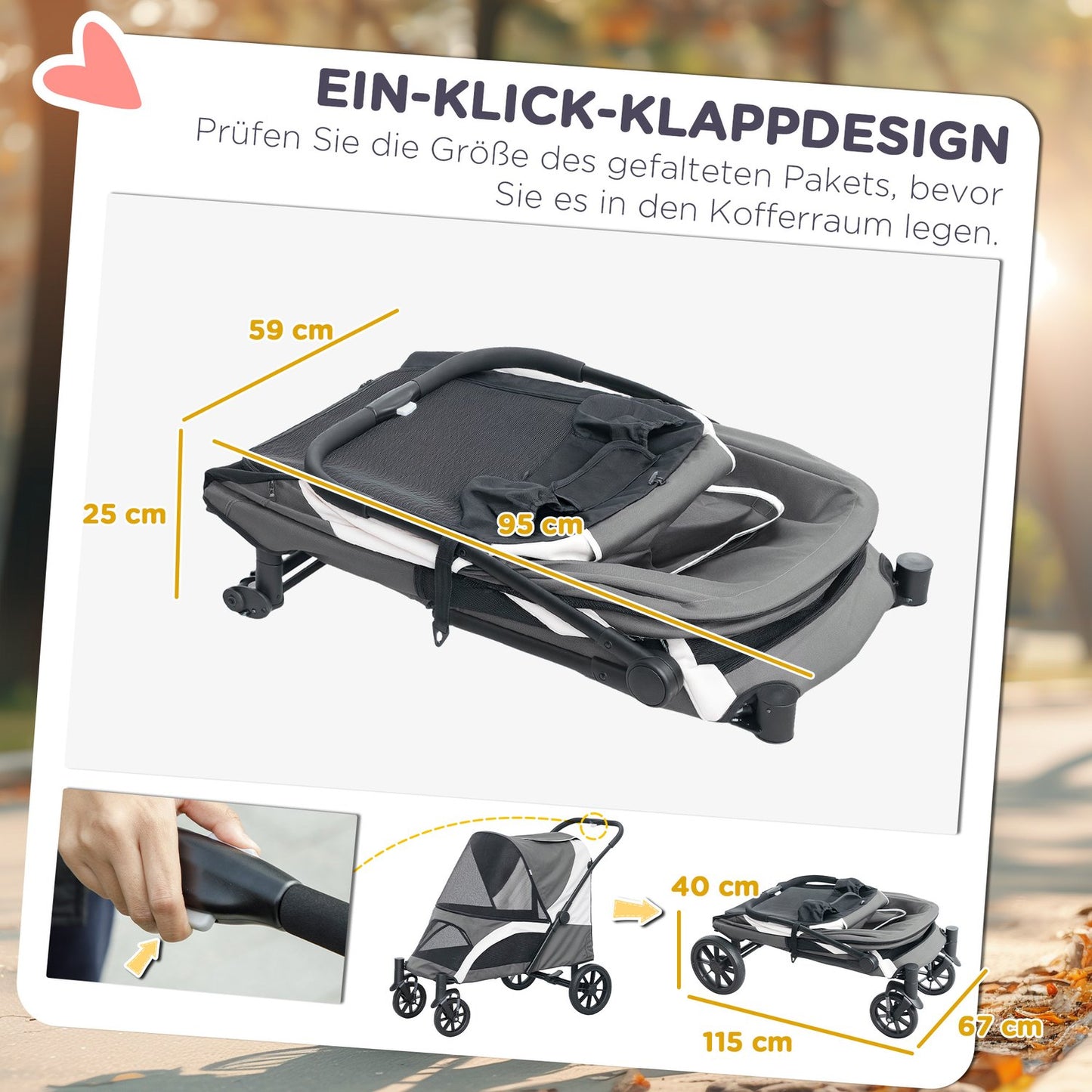 Collapsible pet carriage for large dogs and cats up to 30 kg