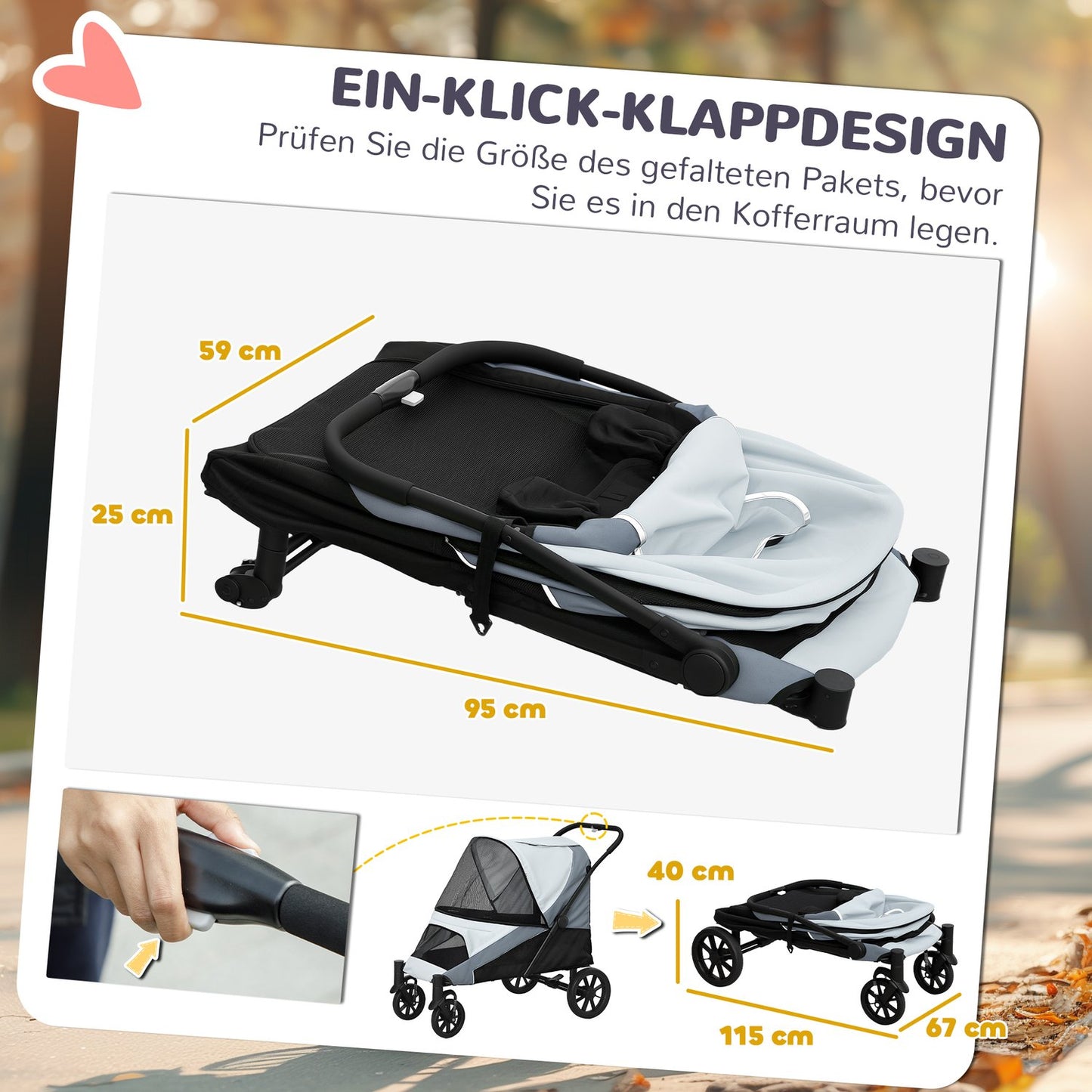 Collapsible pet carriage for large dogs and cats, up to 30 kg