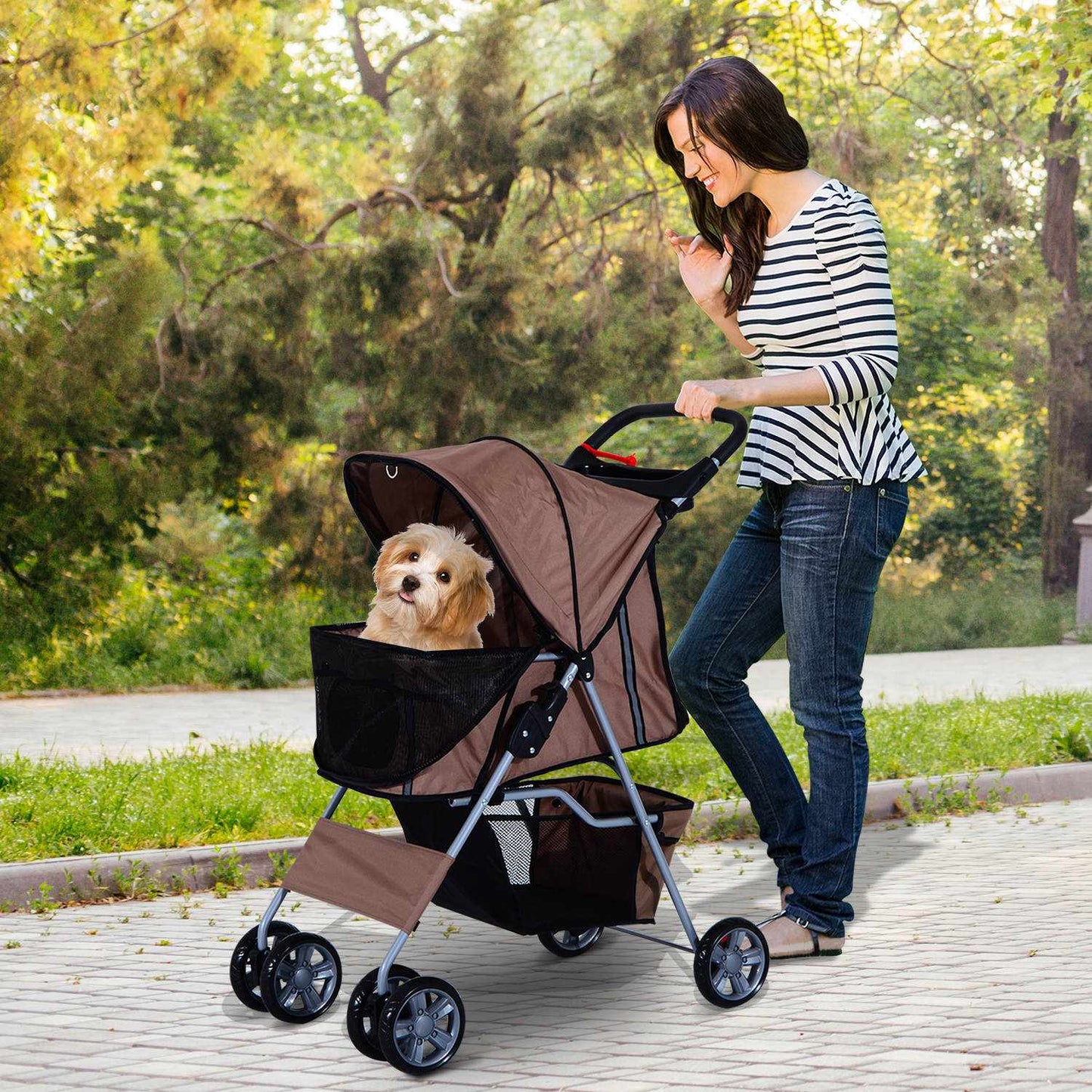 Coffee brown dog carriage, light and foldable