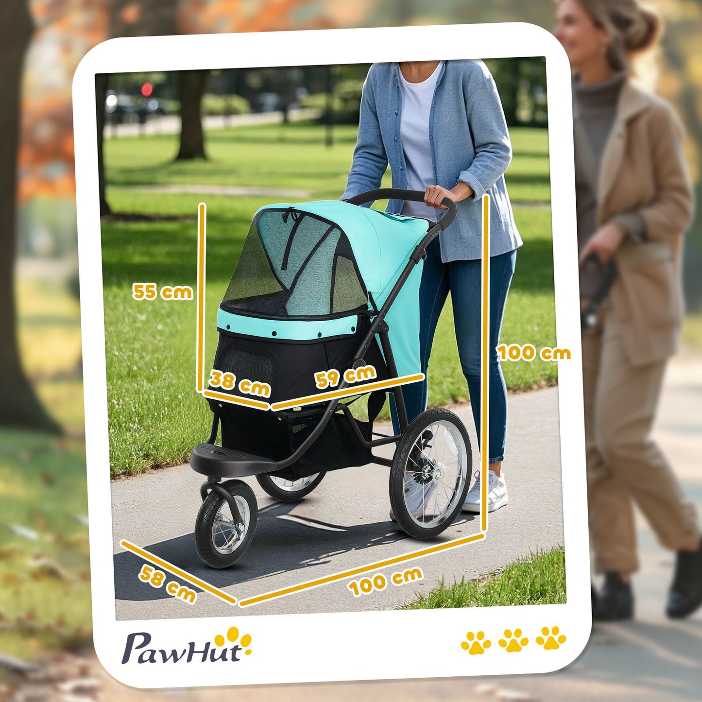 Dog stroller Jogger, foldable, for pets up to 10 kg, turquoise