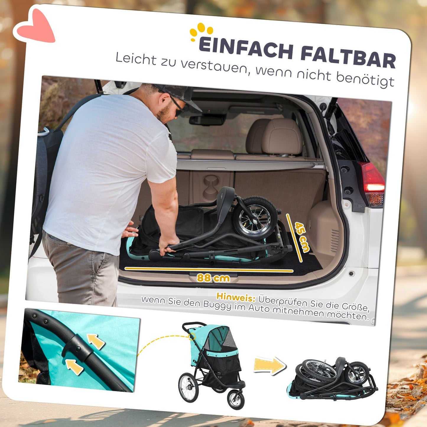 Dog stroller Jogger, foldable, for pets up to 10 kg, turquoise