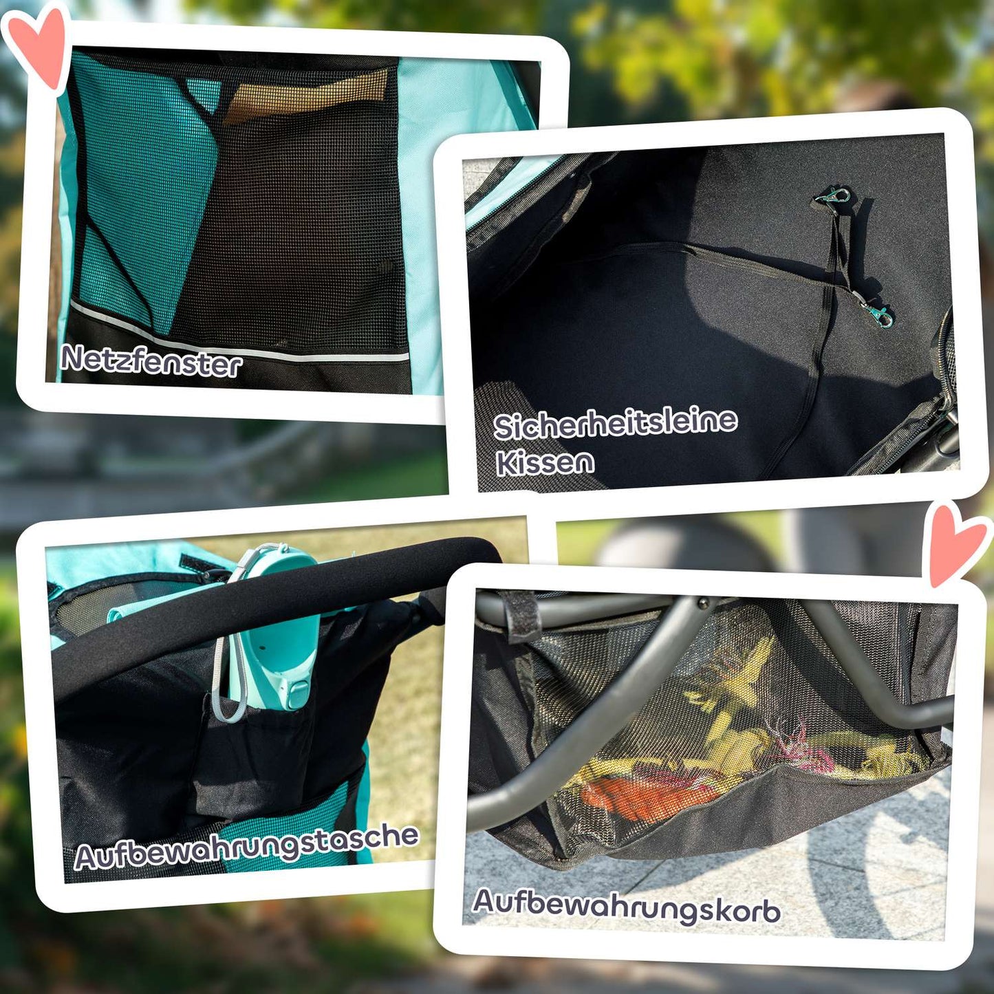 Dog stroller Jogger, foldable, for pets up to 10 kg, turquoise