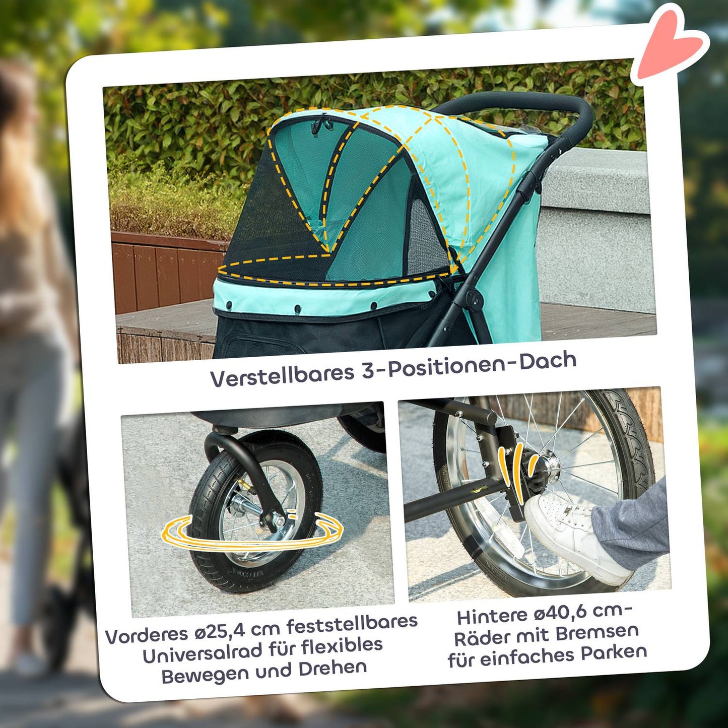 Dog stroller Jogger, foldable, for pets up to 10 kg, turquoise