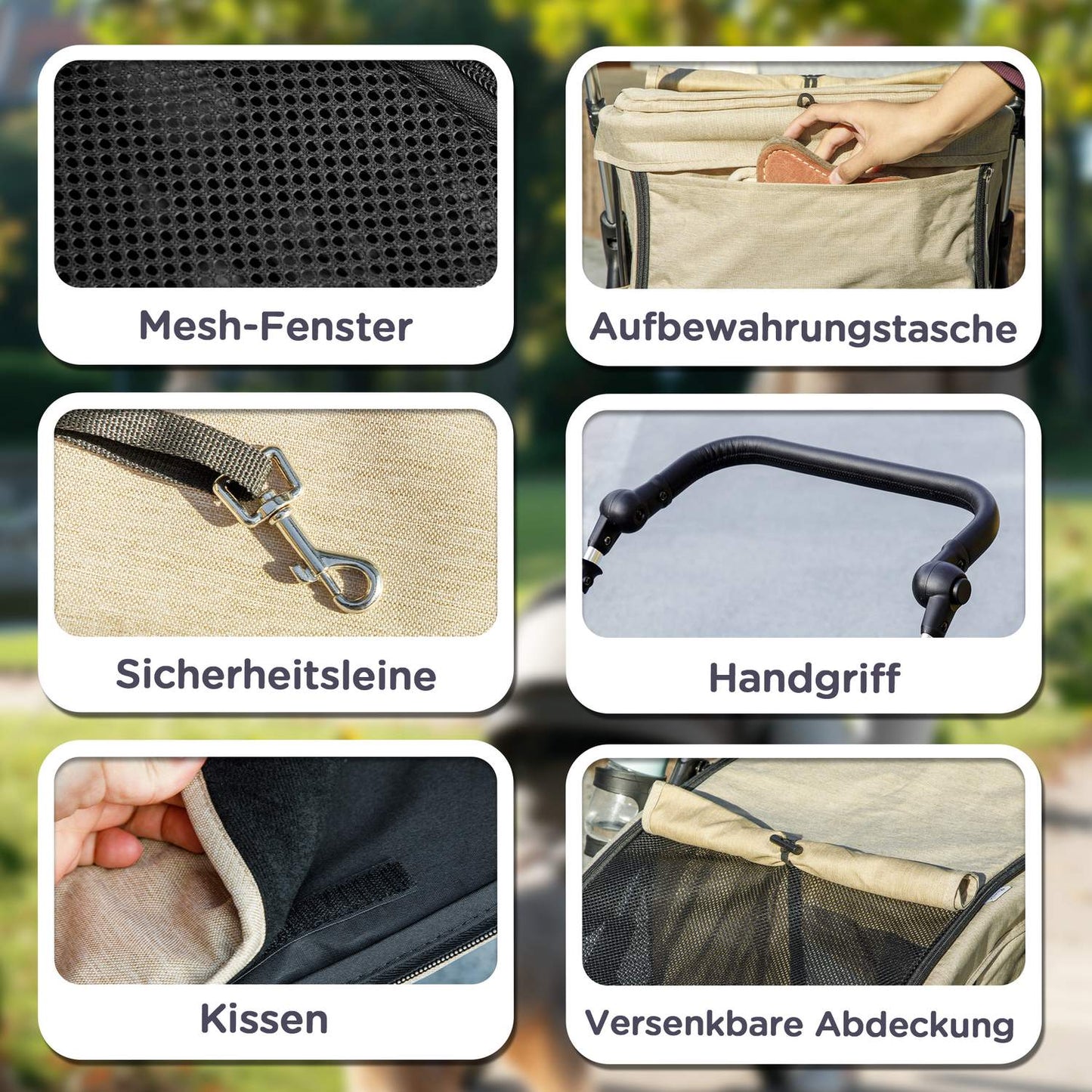 Collapsible aluminum pet cart, up to 10 kg, Khaki