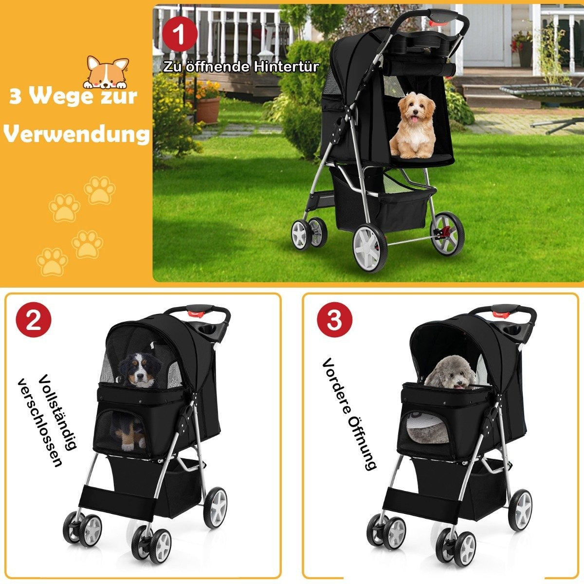 Dog stroller pets buggy up to 15 kg 81 x 45 x 101 cm black