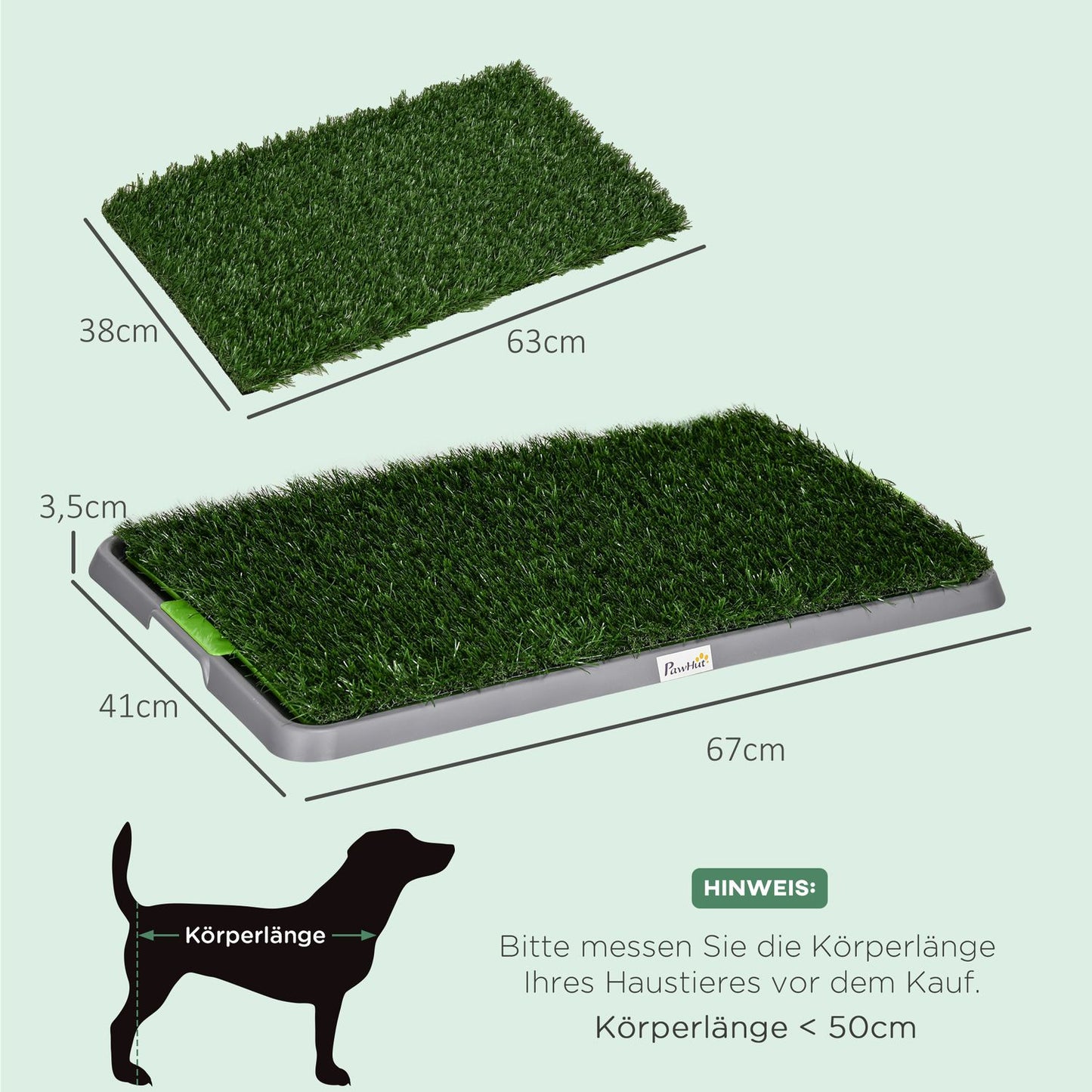 Dog potty training tray with 2 grass mats, 67 x 41 cm