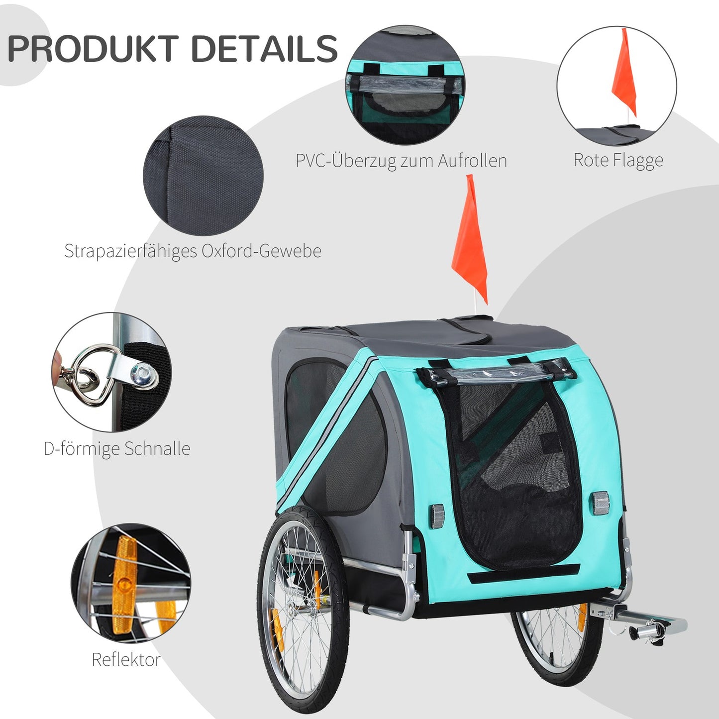 Dog bike stroller - Green, Oxford fabric, rain cover, 130x73x90cm