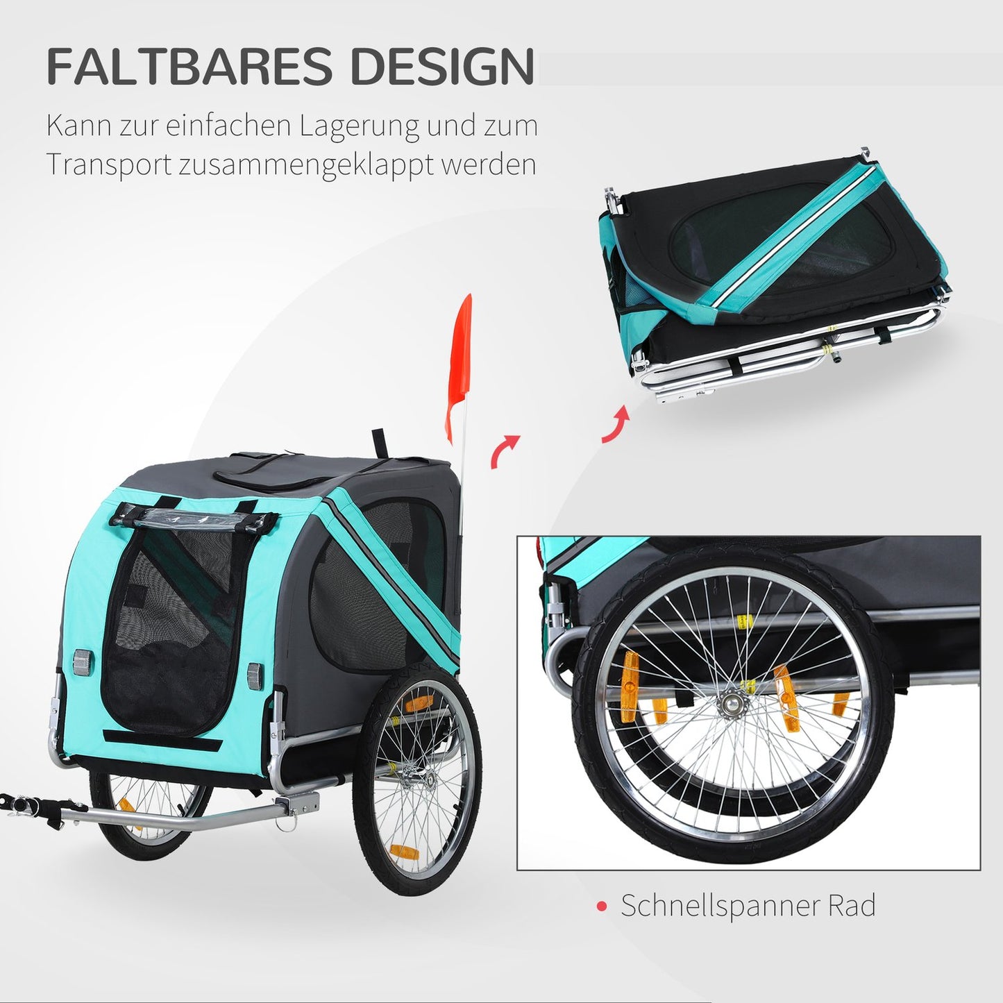 Dog bike stroller - Green, Oxford fabric, rain cover, 130x73x90cm