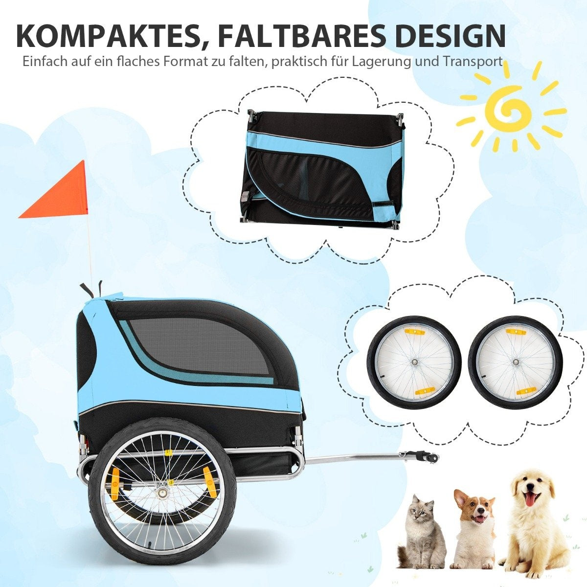 Dog trailer for bicycle Pet trailer for bicycle 40 kg load capacity blue