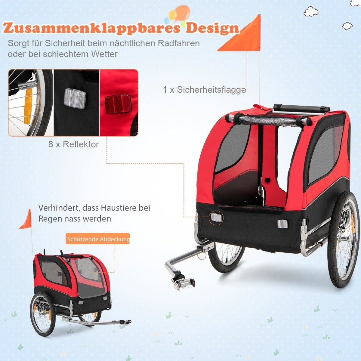 Dog trailer for bicycle Pet trailer for bicycle 40 kg load capacity red