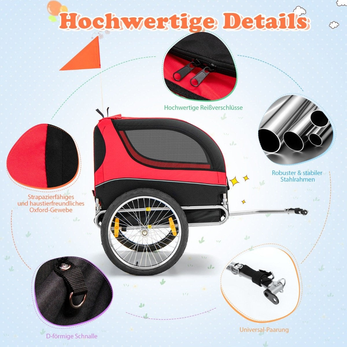 Dog trailer for bicycle Pet trailer for bicycle 40 kg load capacity red