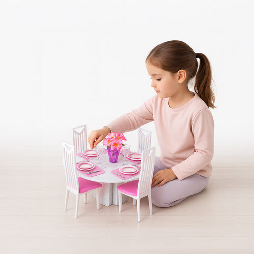Dollhouse Dining Set with Table, Chairs, Tableware – 43 pcs