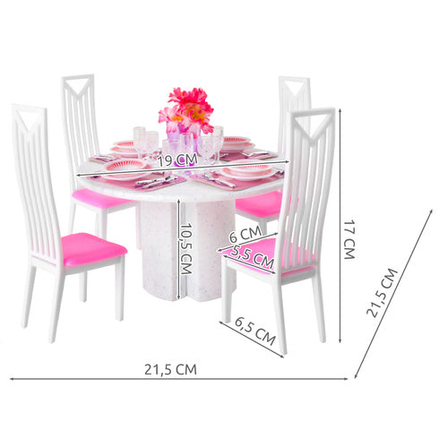 Dollhouse Dining Set with Table, Chairs, Tableware – 43 pcs