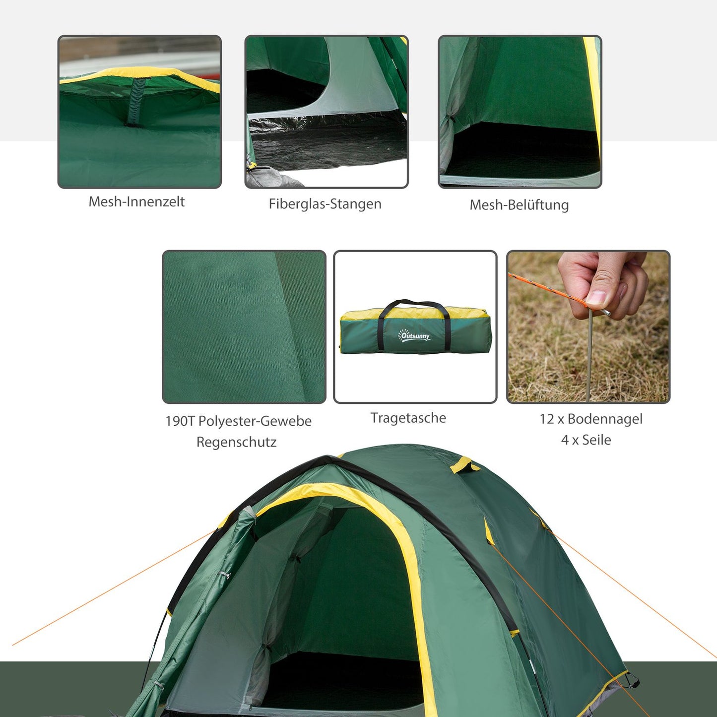 Dome camping tent for 2-3 people, light, weatherproof