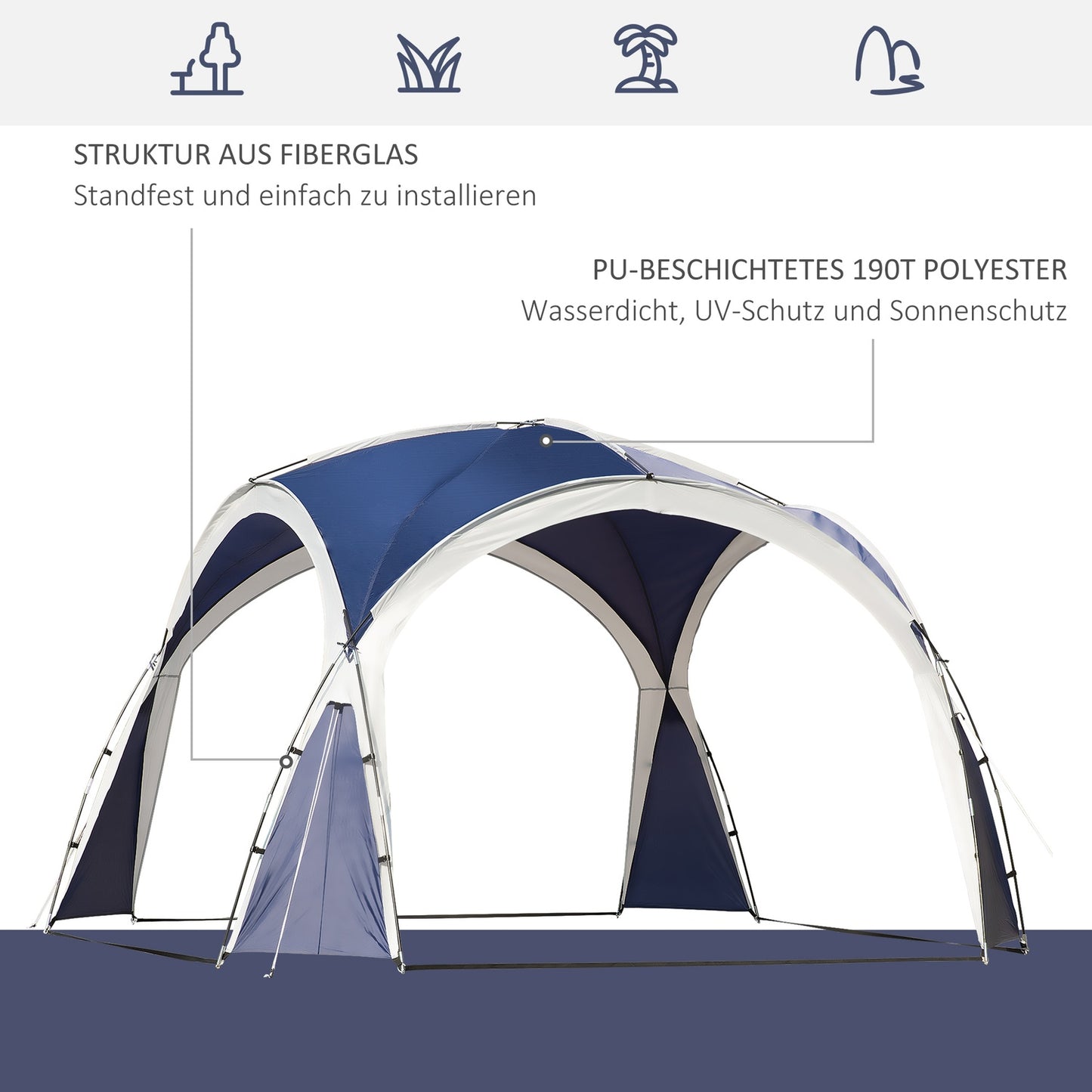 Blue Dome party tent, polyester, 6-8 people, 3.5m