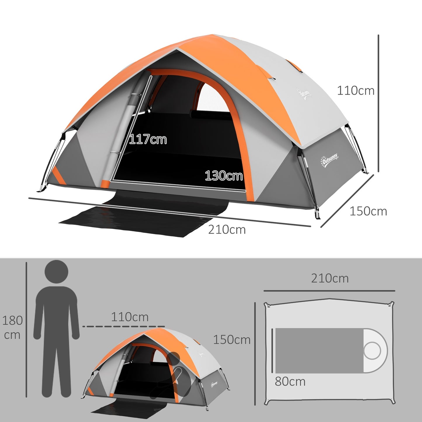 Waterproof dome tent for 2 people, light and stable