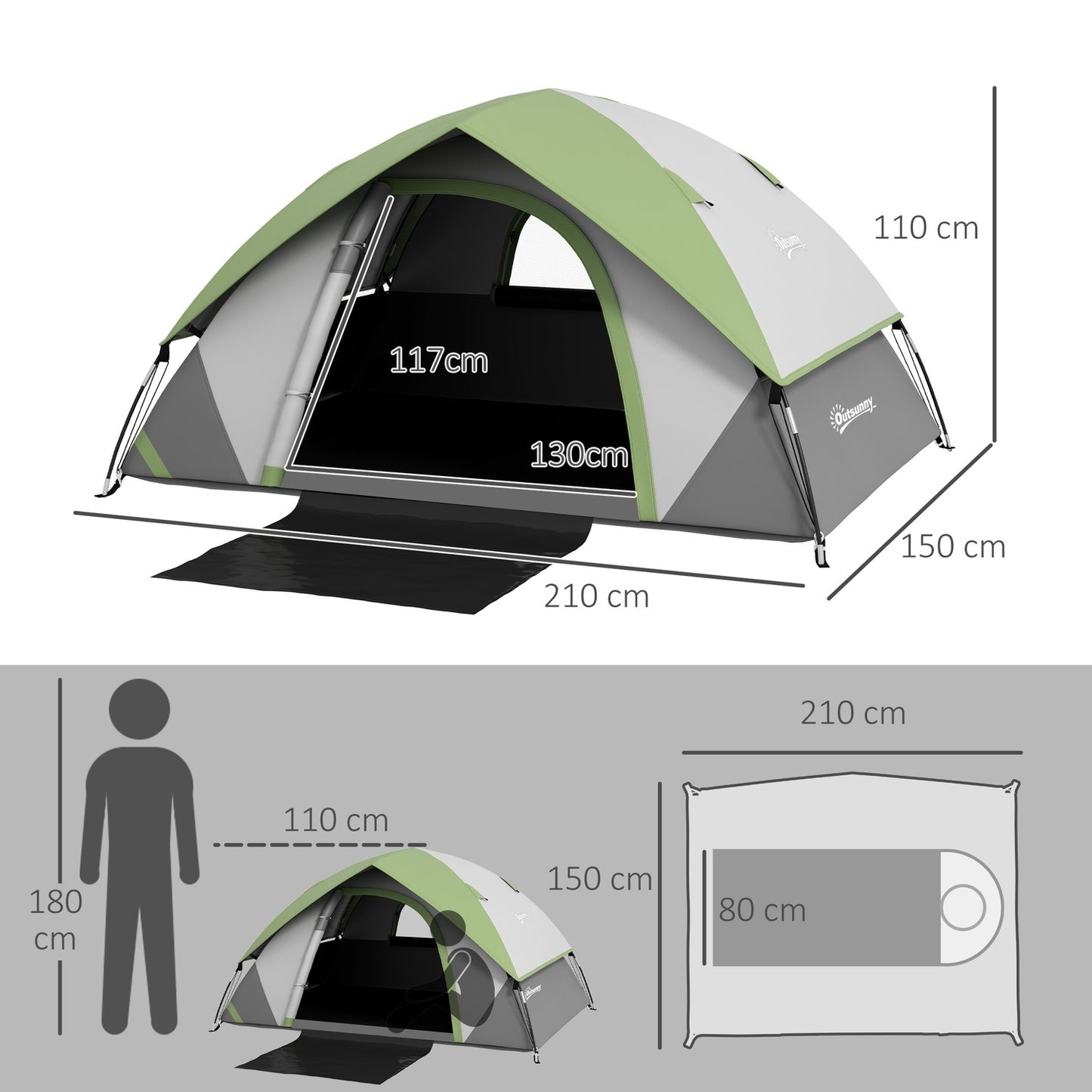 Waterproof dome tent for 2 people - light and stable