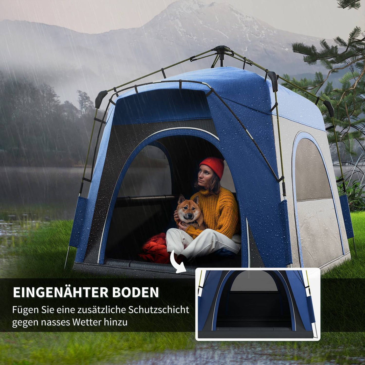 4-person lightweight dome tent, waterproof, UV protection