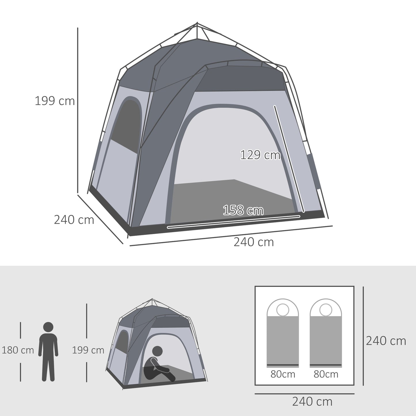 4-person dome tent, lightweight and waterproof for camping