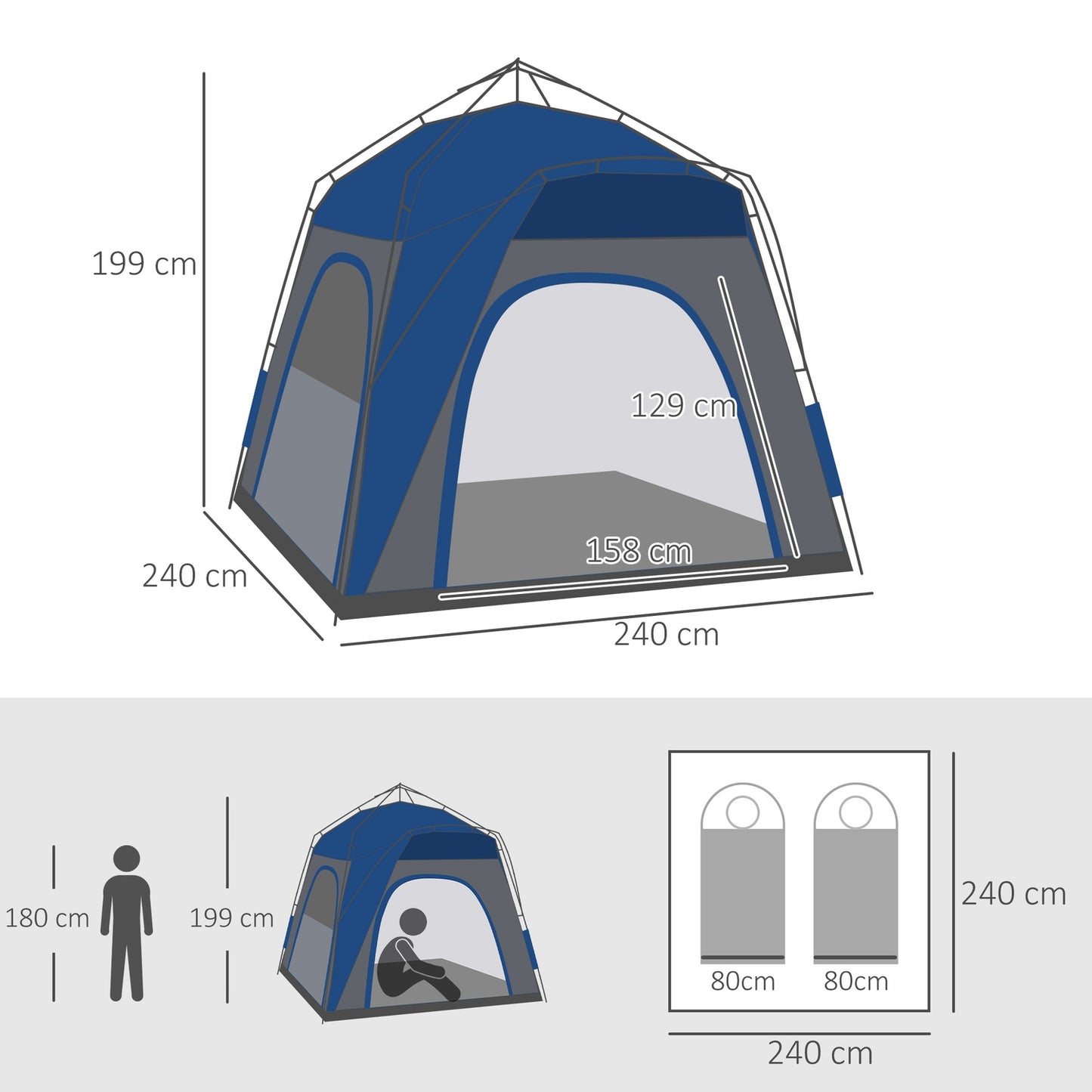 4-person lightweight dome tent, waterproof, UV protection