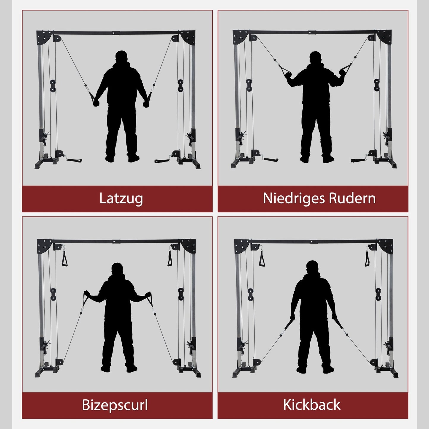 Domowa stacja zasilająca z linką, obciążenie do 50 kg na stronę, stacja z linką i uchwytami, wolnostojąca wieża kablowa, wieża kablowa do ćwiczeń w domowej siłowni 245 x 207 cm |