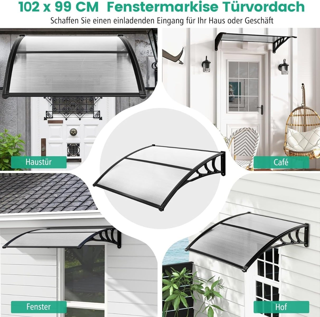 Door Canopy, 102 x 99 cm, Polycarbonate & Aluminum