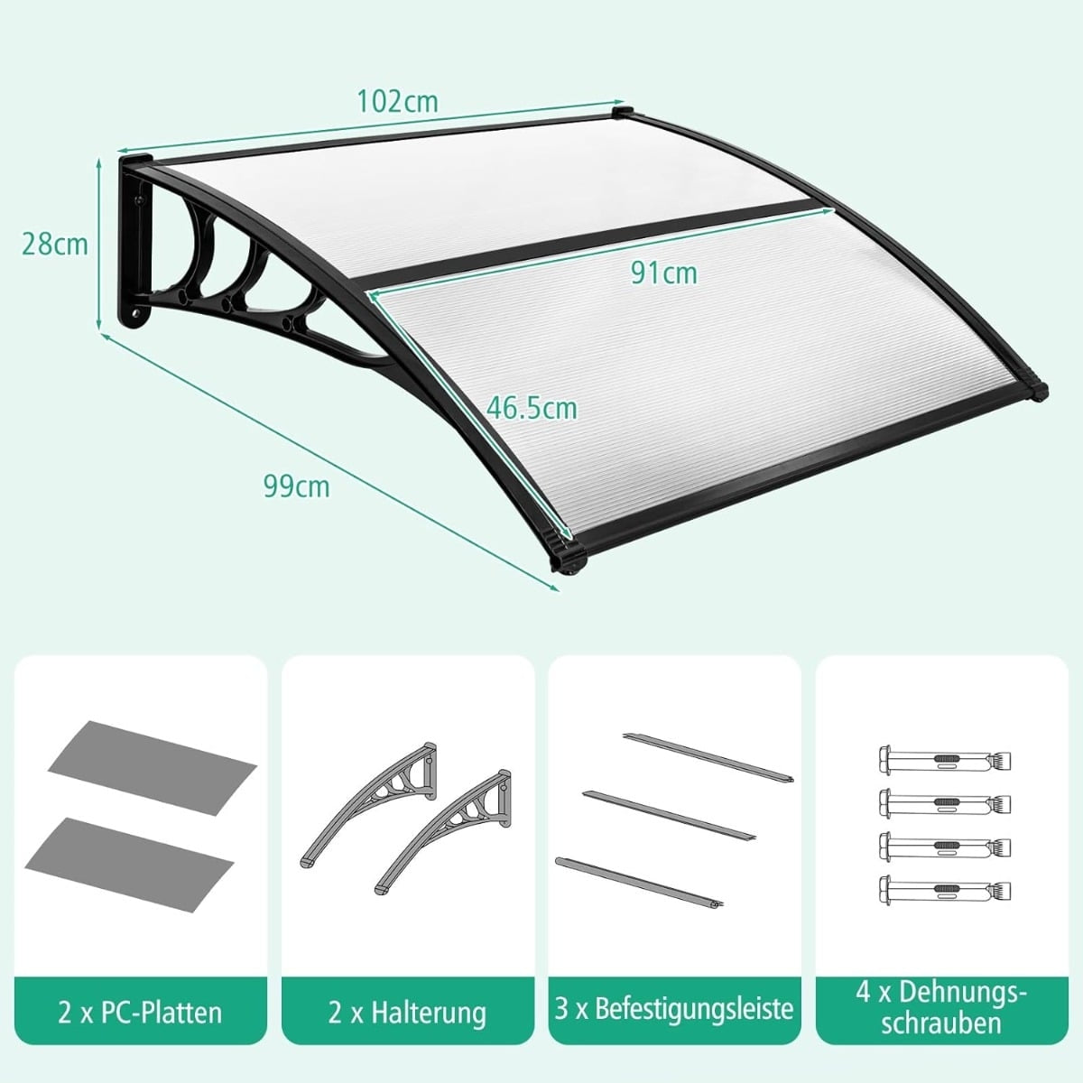 Door Canopy, 102 x 99 cm, Polycarbonate & Aluminum