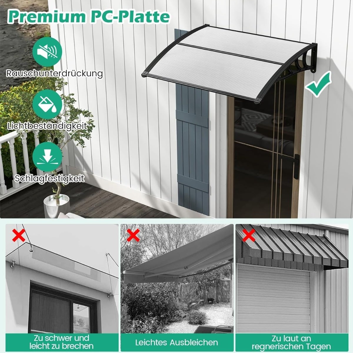 Door Canopy, 102 x 99 cm, Polycarbonate & Aluminum