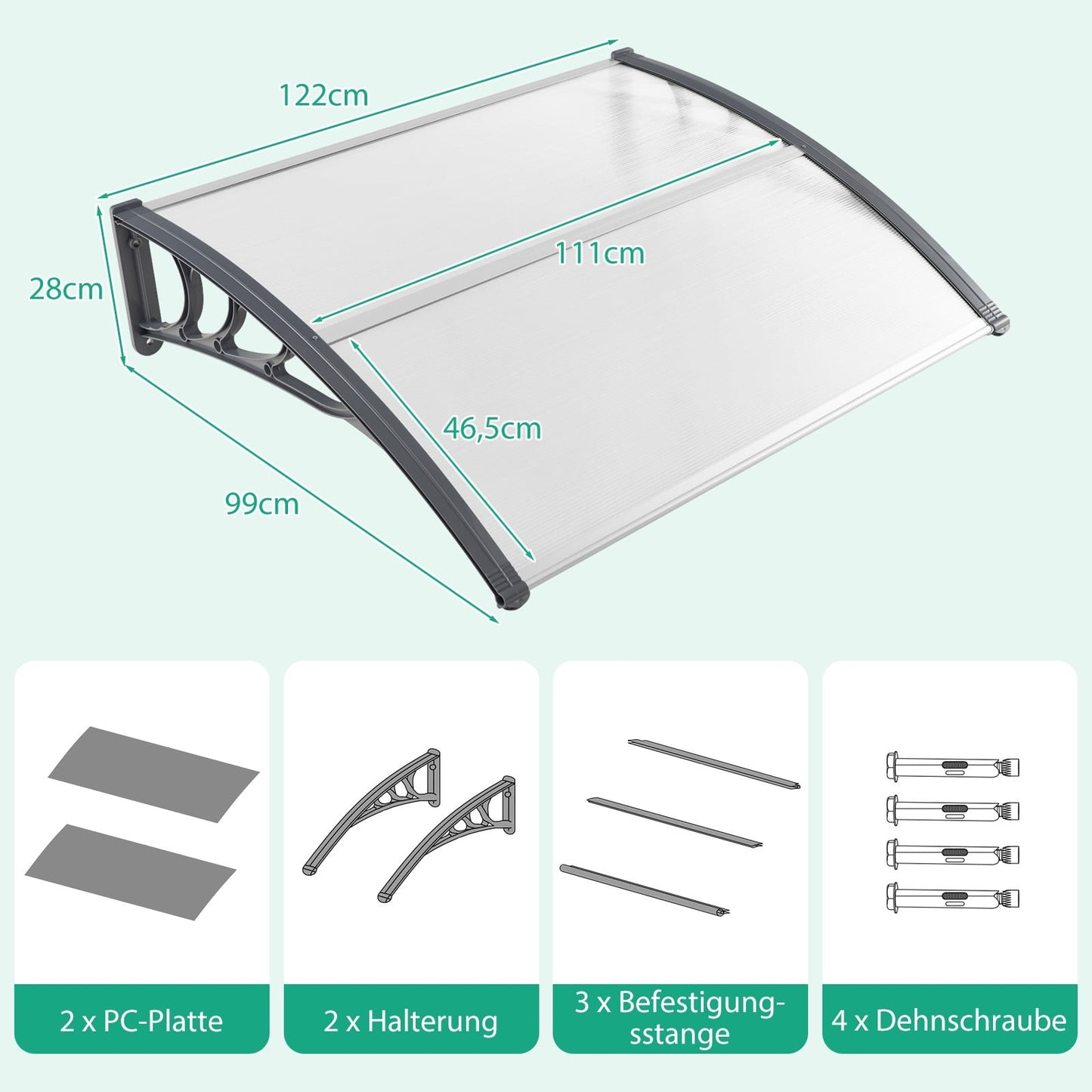 Door Canopy 122x99 cm – Grey/Silver, Weather Resistant