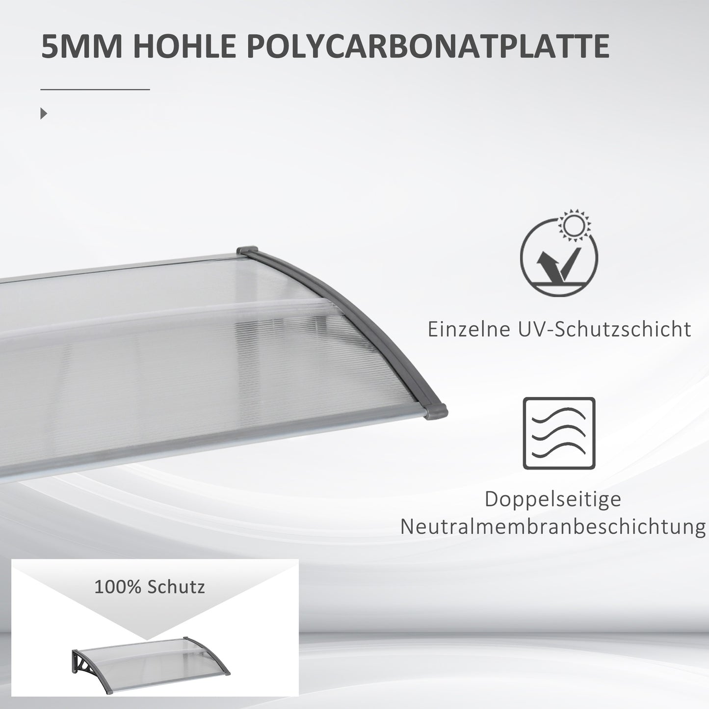 Door Canopy – Polycarbonate, Aluminum, 110x60 cm, Gray
