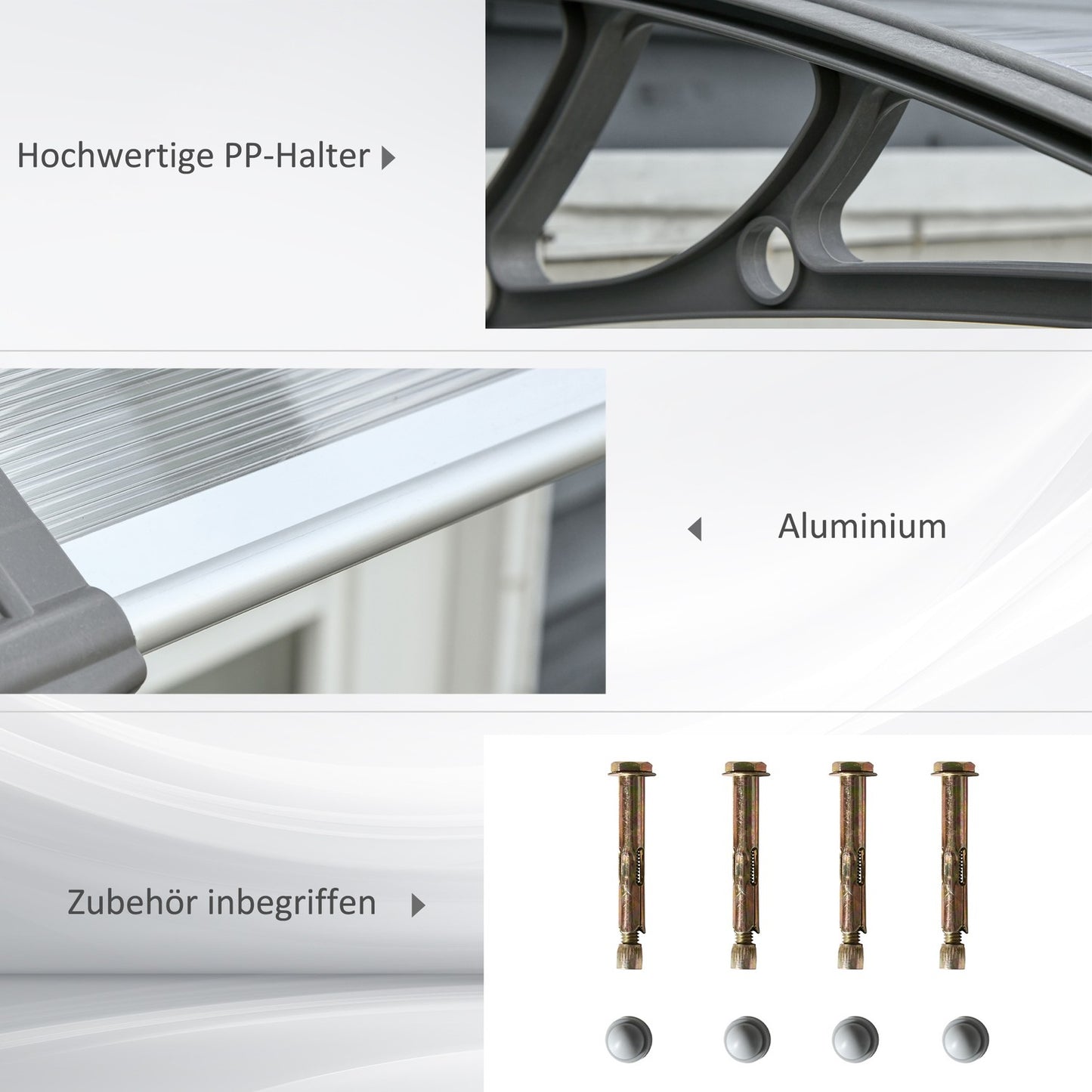 Door Canopy – Polycarbonate, Aluminum, 110x60 cm, Gray