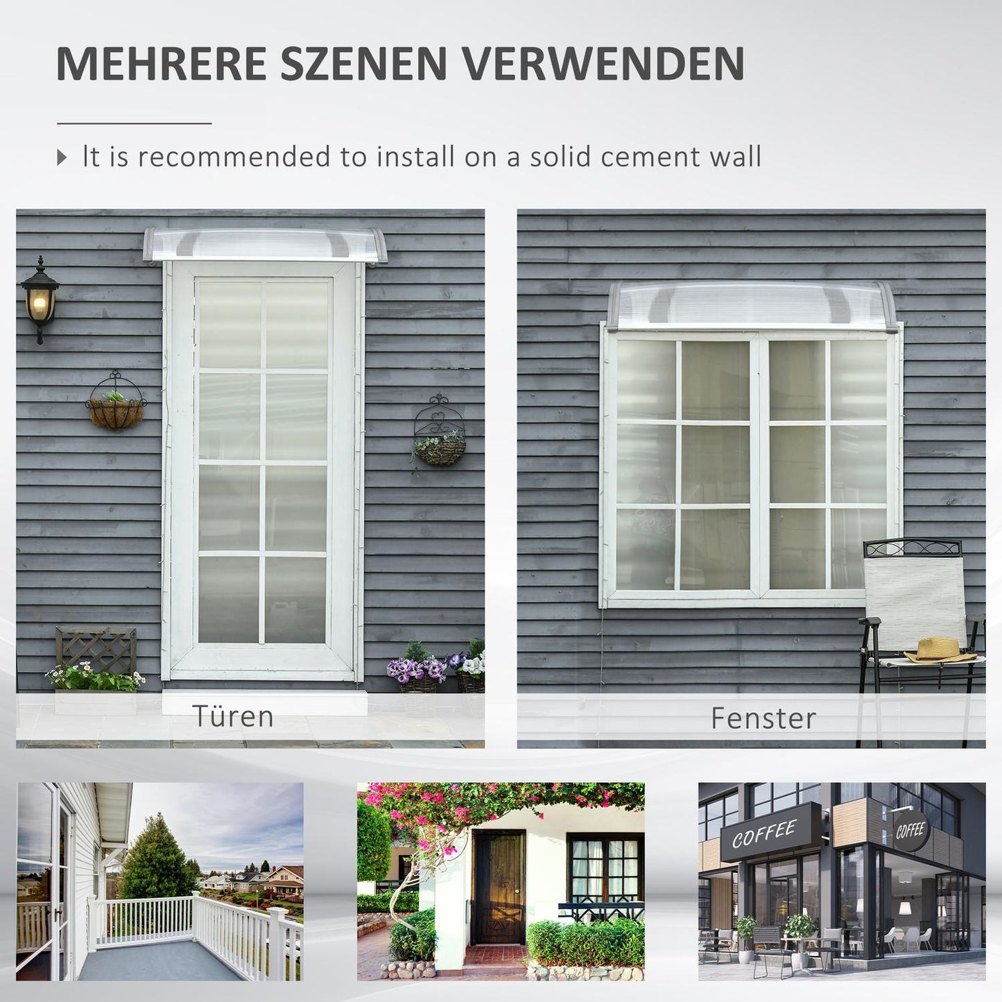 Door Canopy – Polycarbonate, Aluminum, 110x60 cm, Gray