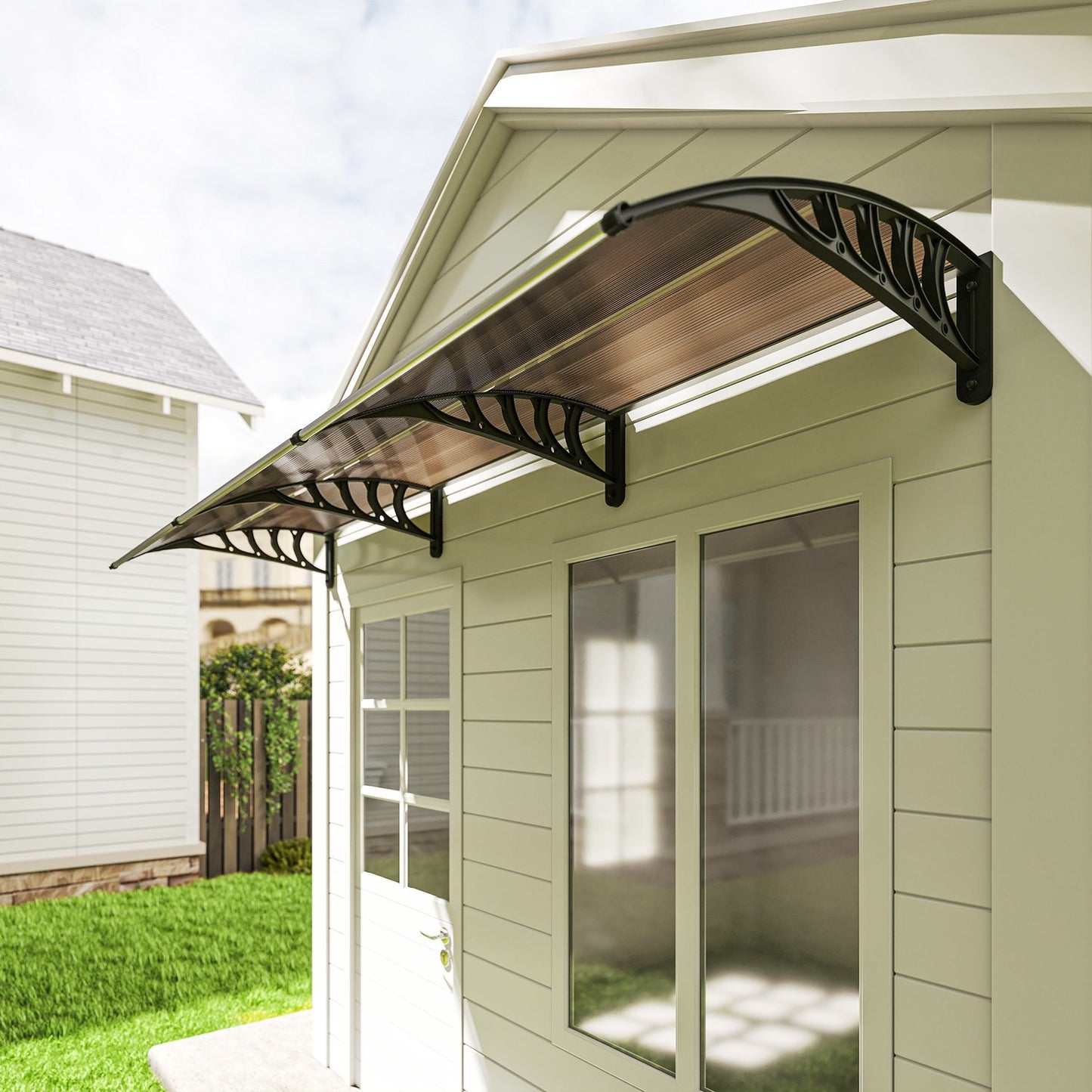 Door Canopy, Weatherproof, Brown, 303x96x27 cm, Aluminum