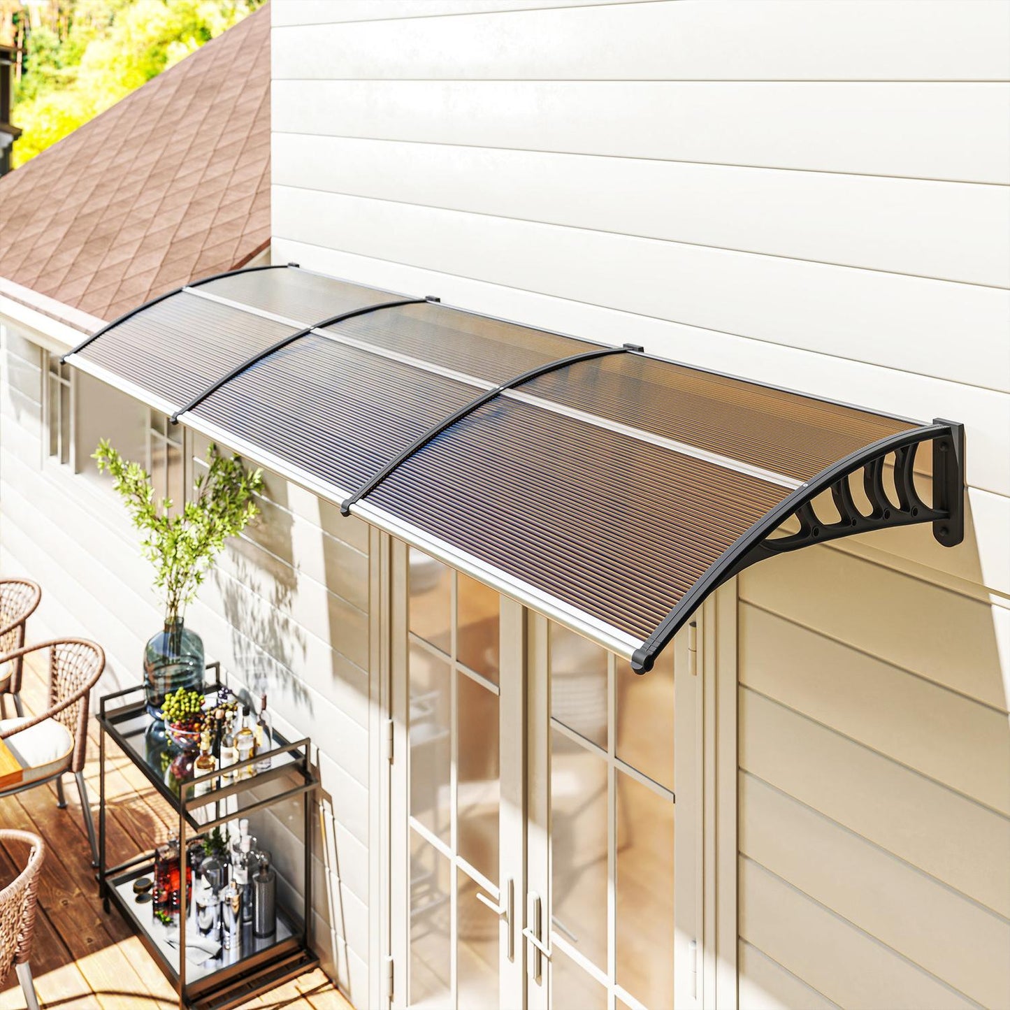 Door Canopy, Weatherproof, Brown, 303x96x27 cm, Aluminum