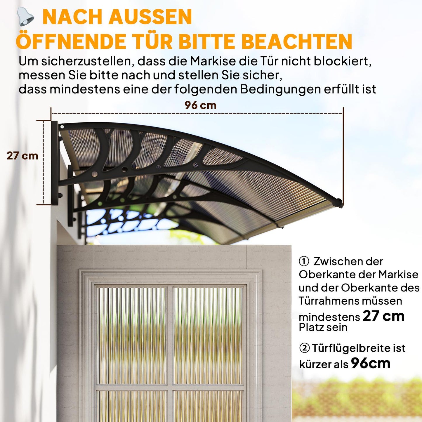 Door Canopy, Weatherproof, Brown, 303x96x27 cm, Aluminum