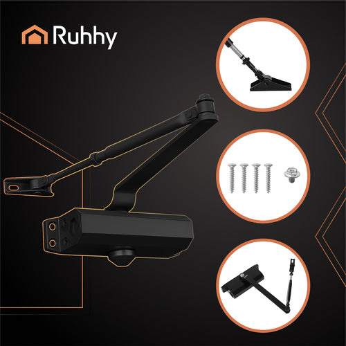 Door Closer Black, 40-65kg, Adjustable Speed