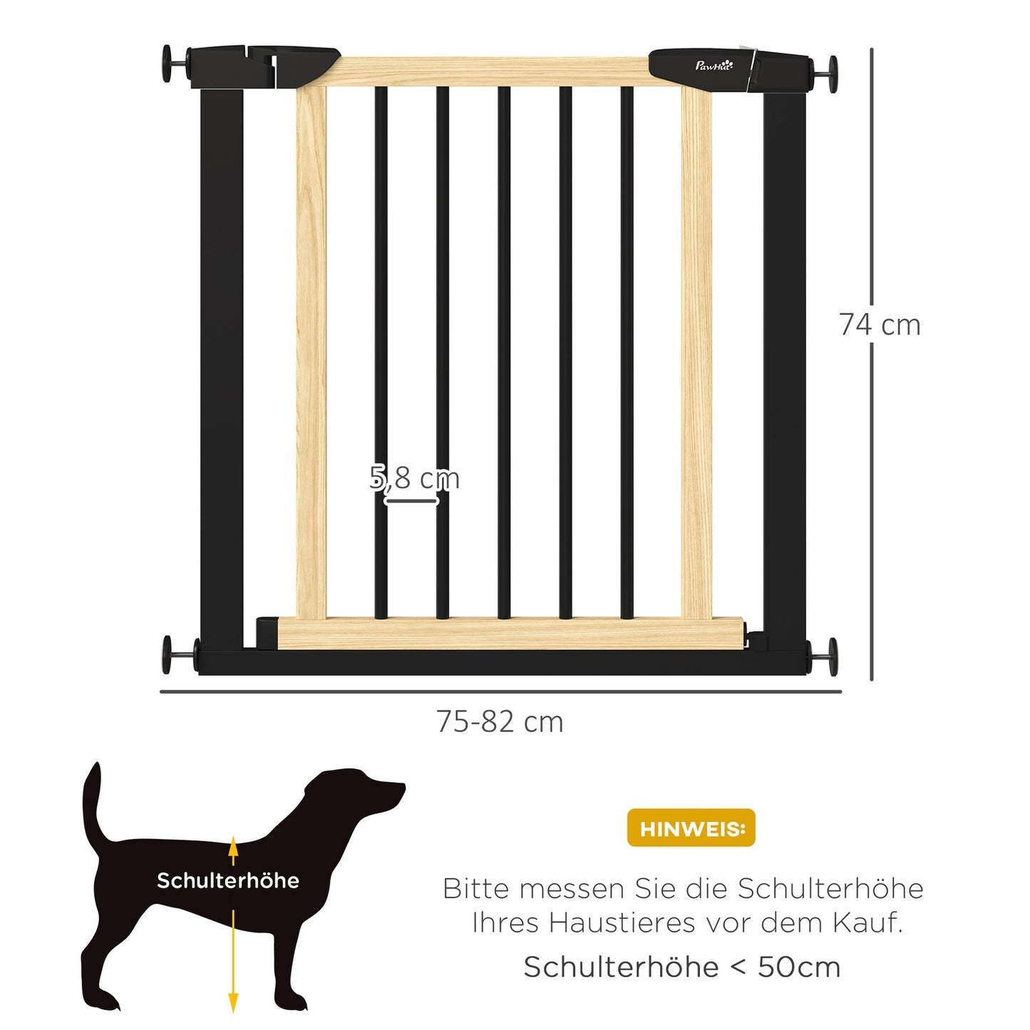 Dog gate with automatic closing door, 75-82 cm, no drill