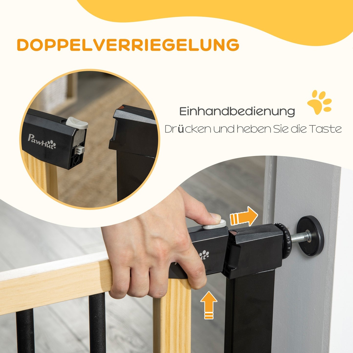Dog gate with automatic closing door, 75-82 cm, no drill
