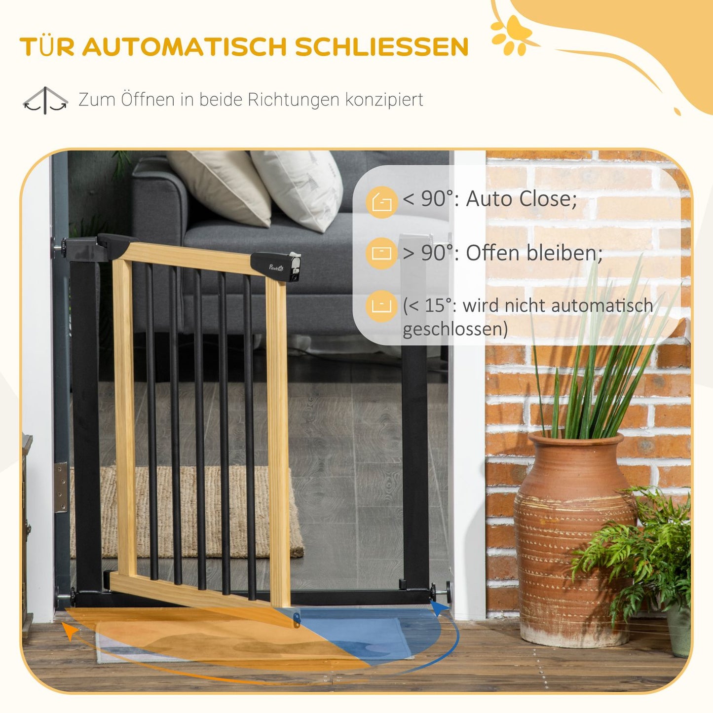 Dog gate with automatic closing door, 75-82 cm, no drill